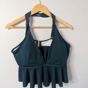 Plus Size 3X Teal Textured Peplum Swim Tankini Top,‎ Adjustable Straps